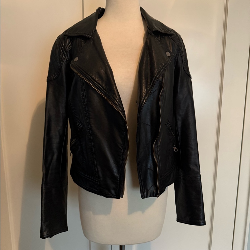 Free people Black vegan cropped Leather motorcycle Jacket